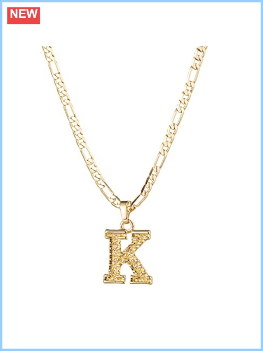 Personalized Initial Necklace 18K Gold Plated Copper Figaro Chain